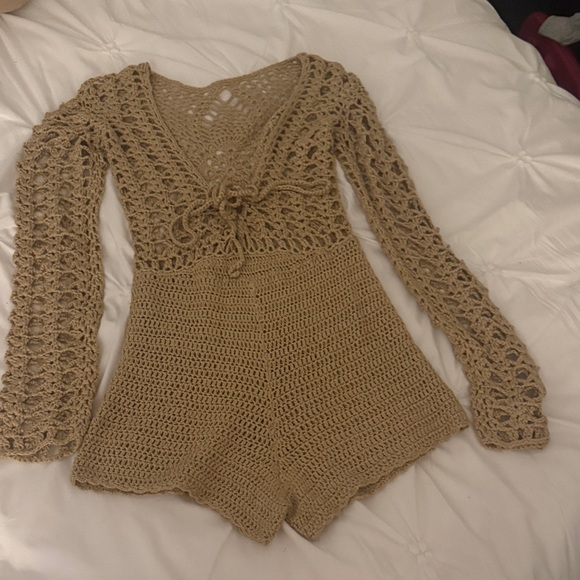 Fashion Nova Tan Crochet Romper - Picture 3 of 4